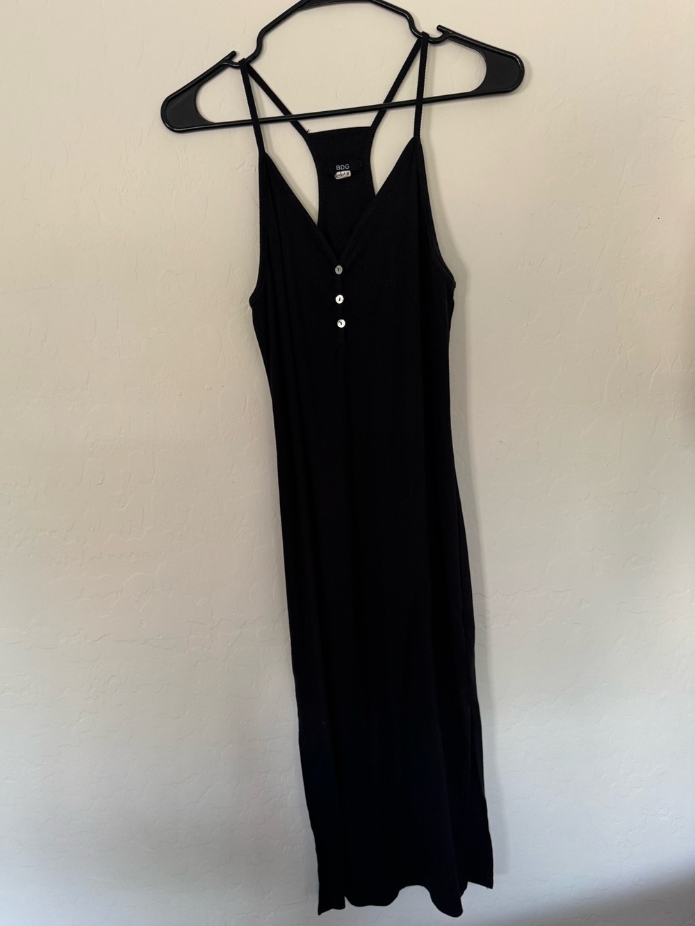 BDG vintage Black Strappy Ribbed Maxi Dress with Button Front